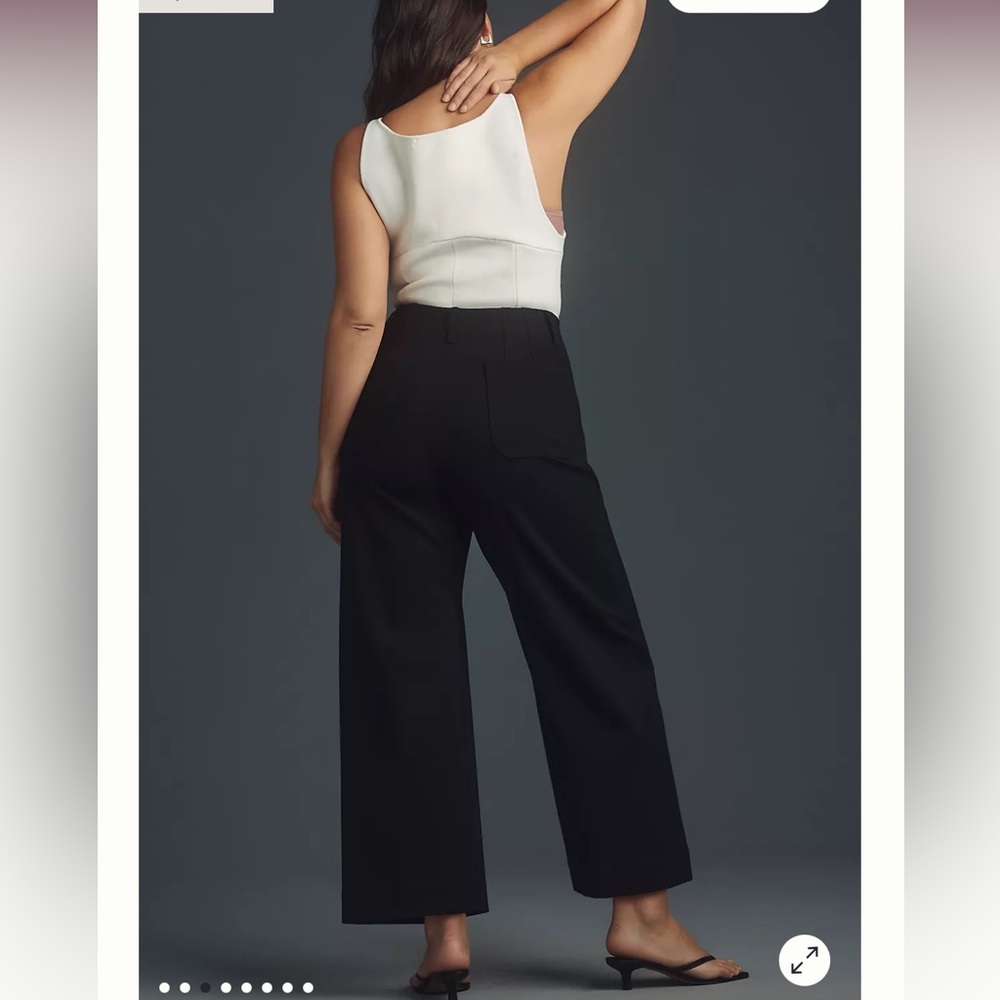Anthropologie Maeve Colette Ponte Crop Wide-Leg Black Pants - Picture 3 of 6